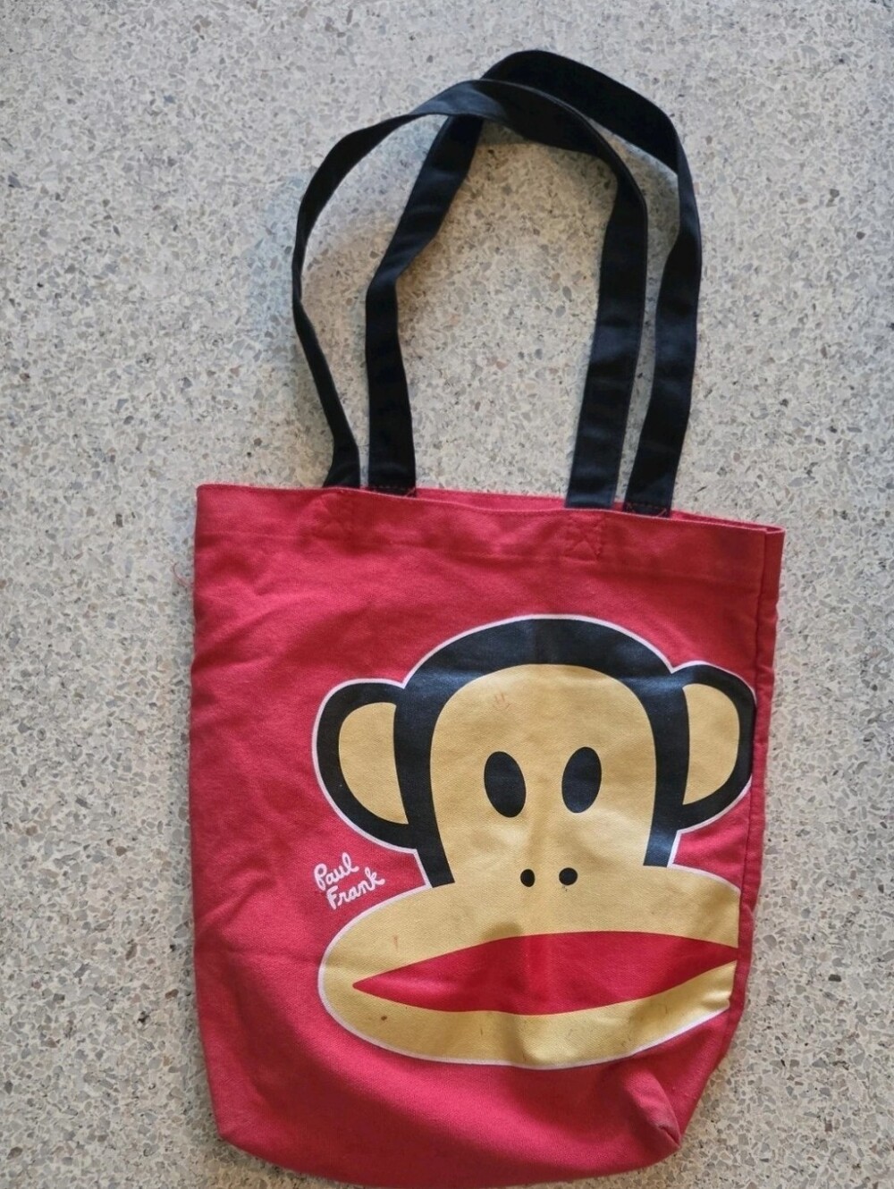 Vintage Paul Frank Red Black Julius Monkey Cotton Canvas Tote Bag 15 X 15
